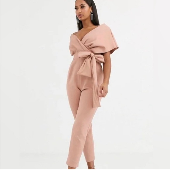 ASOS Petite Fallen Shoulder Jumpsuit in Blush - Picture 3 of 8
